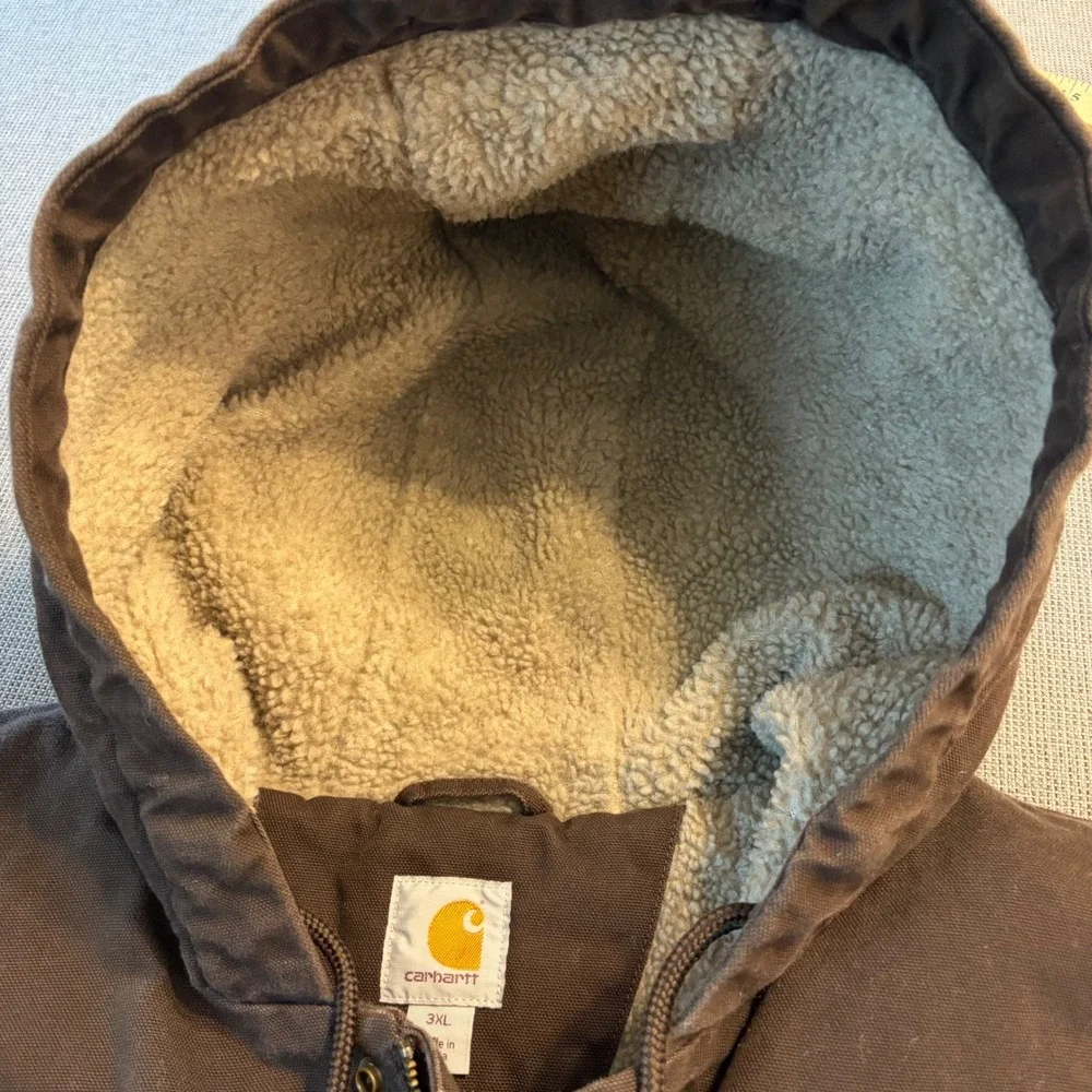 Carhartt Hooded Sherpa Lined Canvas Workwear Heavy Duty Utility Jacket Men 3XL